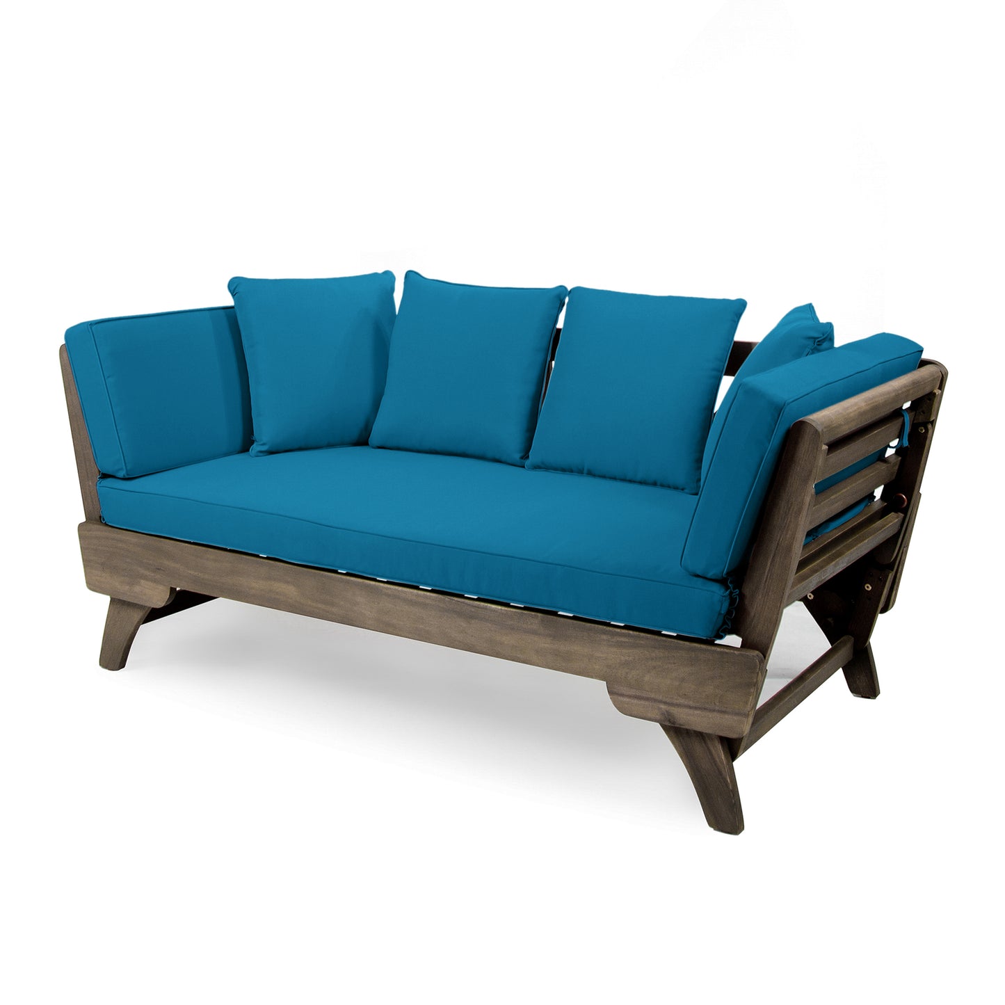 Convertible Sofa Daybed With Water-Resistant Cushions, Wood Frame, 65.5in L X 30.5in W Grey and Teal