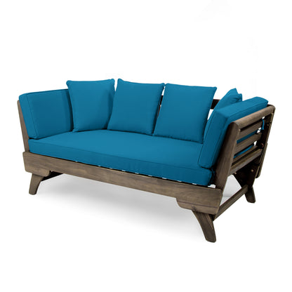 Convertible Sofa Daybed With Water-Resistant Cushions, Wood Frame, 65.5in L X 30.5in W Grey and Teal