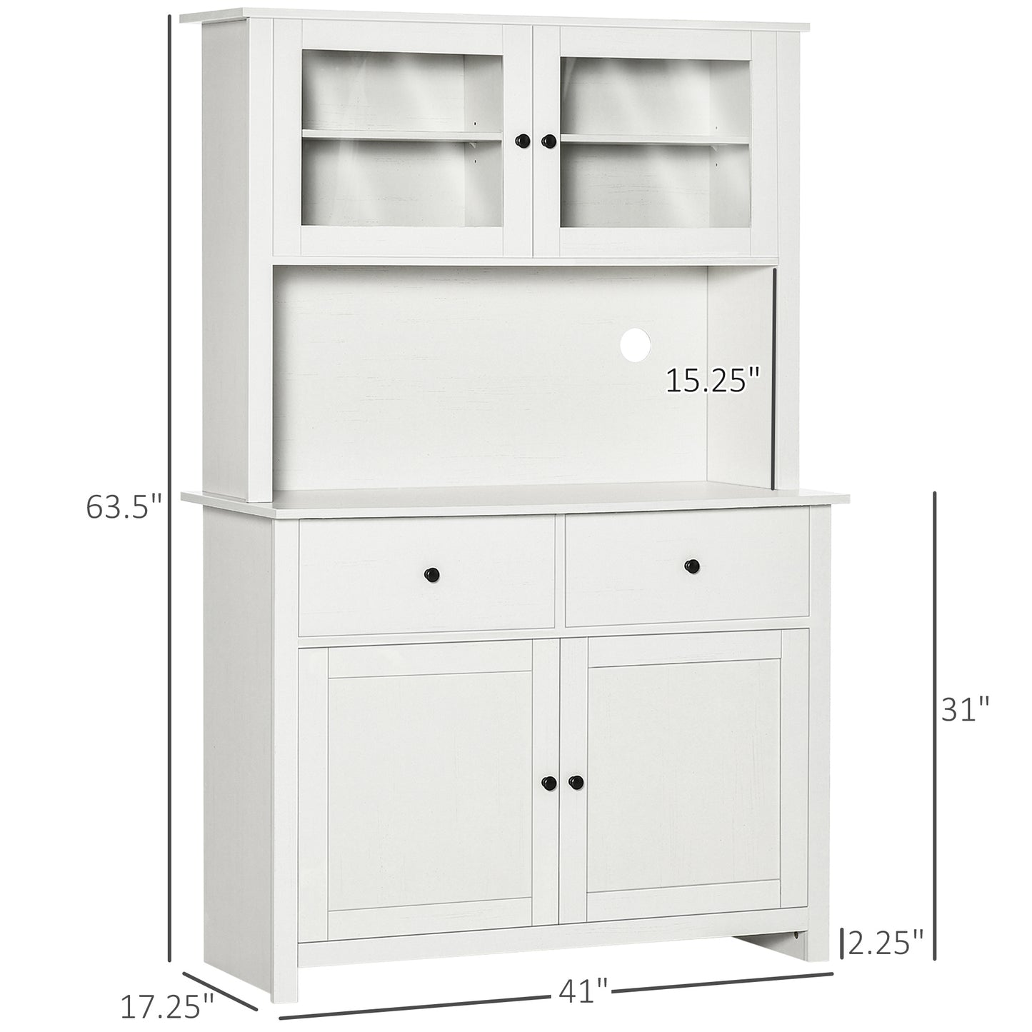 Antique White 63.5" Kitchen Storage Buffet with Hutch and Adjustable Shelves
