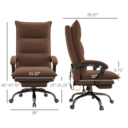 Premium Heated Reclining Office Massage Chair with Footrest, 6 Vibration Modes, Microfiber Upholstery, Adjustable Armrests, and Double Padding in Brown