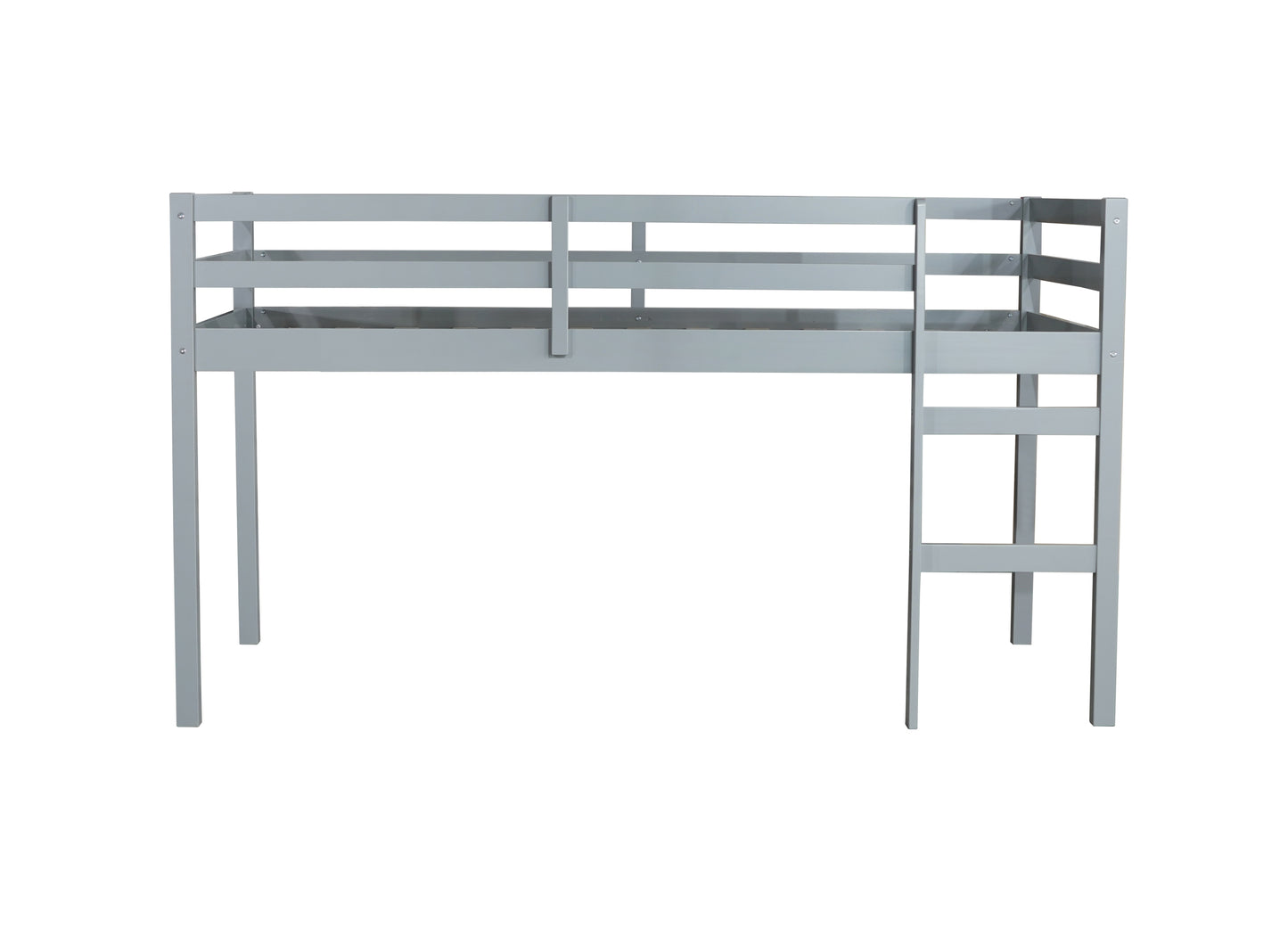 Grey Solid Rubber Wood Twin Loft Bed with Ladder and Sturdy Slat Support