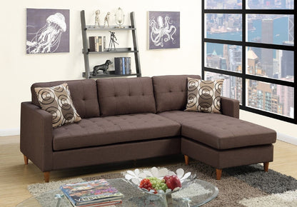 2-Piece Reversible Sectional Sofa, L-Shaped 86x59x33 in, Polyfiber Linen Fabric, Tufted Back Chocolate