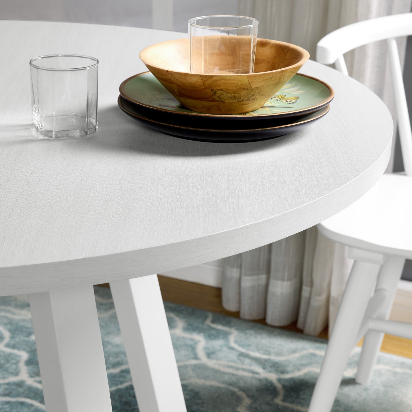 Modern Round Sturdy Dining Table With Trestle Base White