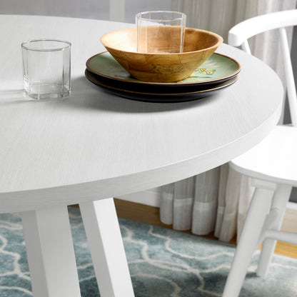 Modern Round Sturdy Dining Table With Trestle Base White