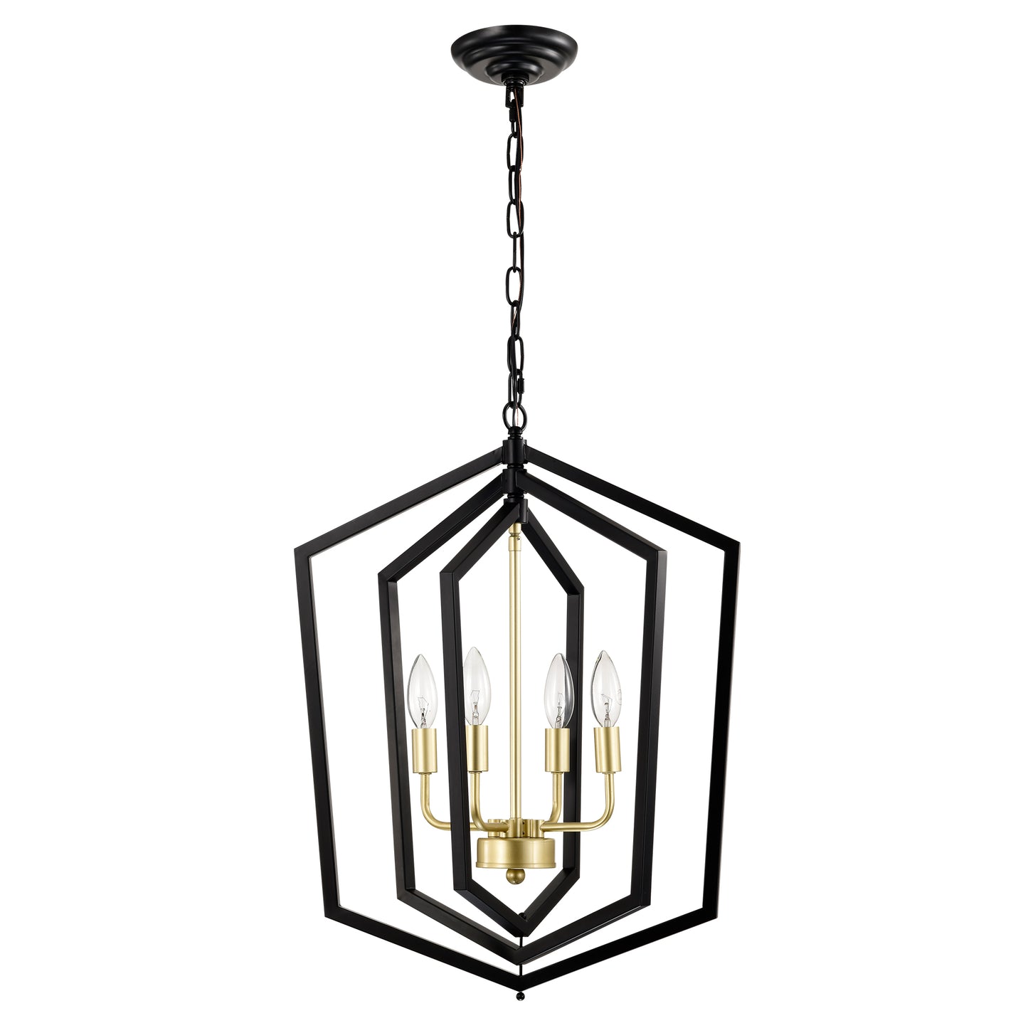 4-Light Modern Pendant Chandelier for Dining Room and Kitchen, E12 Bulbs Not Included Matte Black + Gold