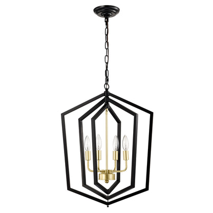 4-Light Modern Pendant Chandelier for Dining Room and Kitchen, E12 Bulbs Not Included Matte Black + Gold