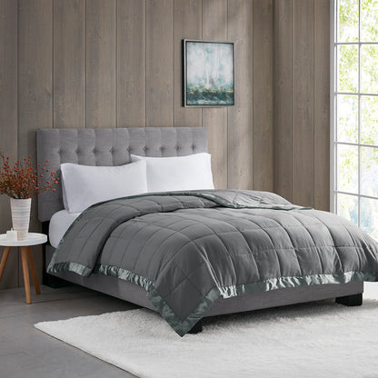 Twin Down-Alternative Blanket with Satin Trim, 3M Scotchgard, Polyester, Machine Washable, Charcoal