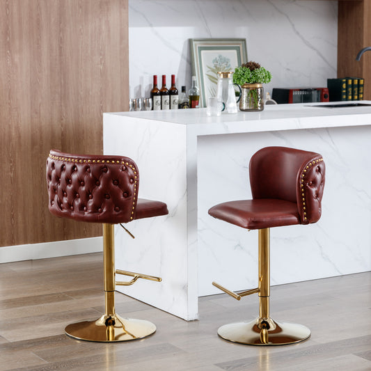 Swivel Barstools Adjustable PU Upholstered Wine Red 2 Pack