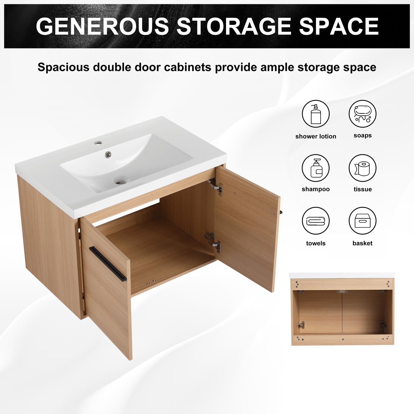 30-Inch Oak Bathroom Vanity Set with Resin Sink and Storage Cabinet