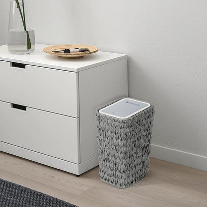 Bathroom Small Trash Can with Lid,2.6 Gallon Small Rattan Garbage Can with Press Top Lid,Double-Deck Slim Wicker Wastebasket Trash Can for Bathroom,Kitchen,Office,Living Room,Bedroom-Gray