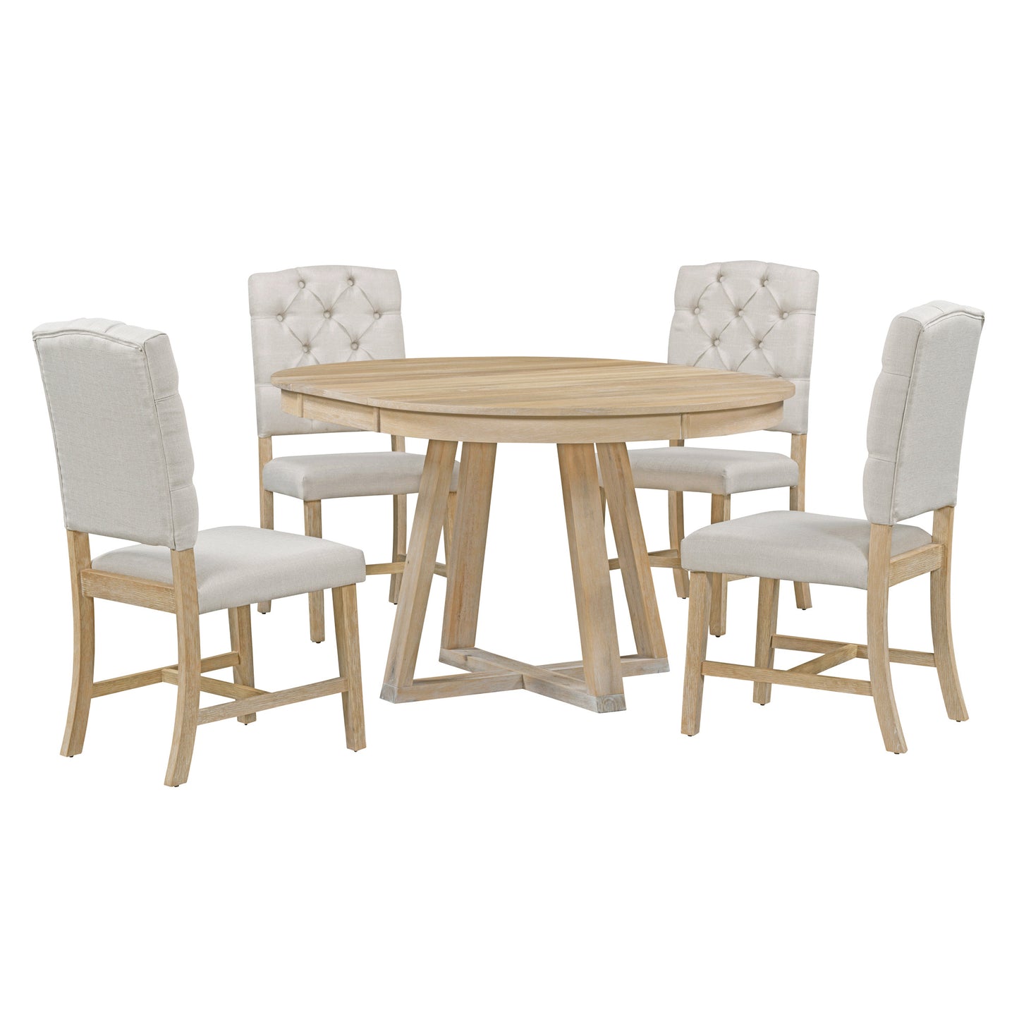 Retro 5 Piece Round Dining Set With 16In Leaf Chairs Natural