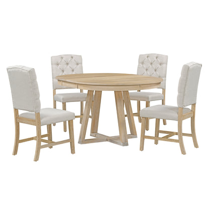 Retro 5 Piece Round Dining Set With 16In Leaf Chairs Natural