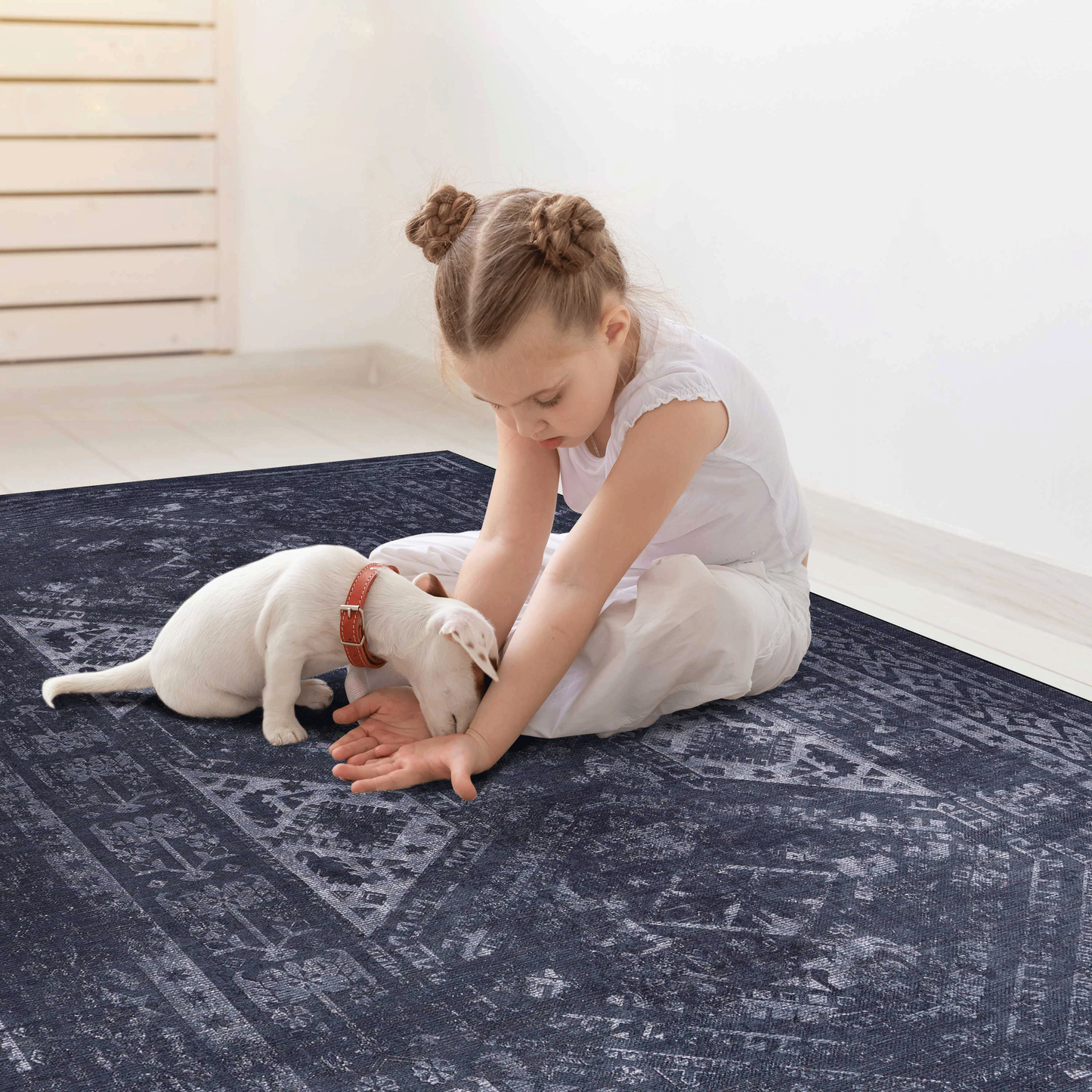 2x3 Machine Washable Area Rug - Non-Slip, Foldable, Kid & Pet Friendly, Non-Shedding Black & Gray