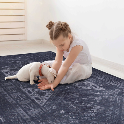 2x3 Machine Washable Area Rug - Non-Slip, Foldable, Kid & Pet Friendly, Non-Shedding Black & Gray