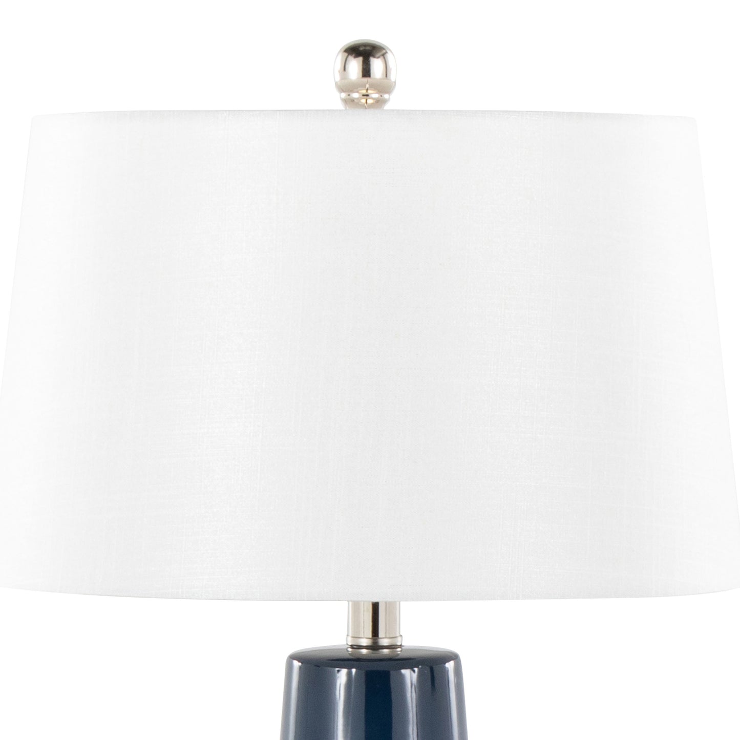 22-Inch Contemporary Ceramic Table Lamp with White Shade, Metal Accent, Indoor Use - Dark Blue and Silver