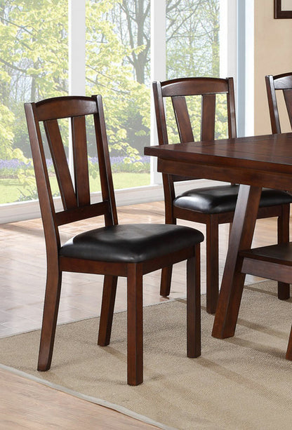 Set of 2 Dining Chairs, Solid Wood Rubberwood, Faux Leather Cushions, V-Back, 18x21x39 Dark Walnut