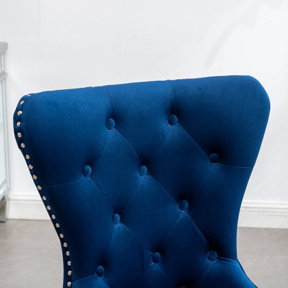 Montura Contemporary Tufted Velvet Chair with Nailhead Trim, Set of 2, Blue