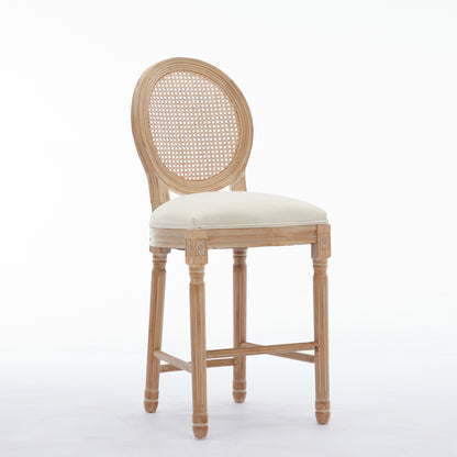 Solid Wood Bar Stools Set of 2 Beige Upholstered Seating