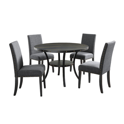 Round 48 Inch Wood Dining Set Four Nailhead Chairs Gray