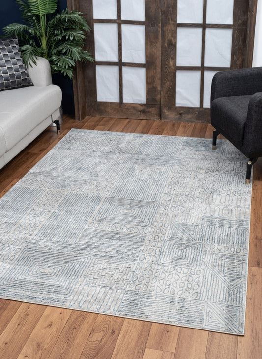 Contemporary Area Rug, 5 ft 3 in x 7 ft 3 in, Polyester, Low-Pile, Living Room or Entry, Blue