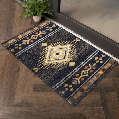 Southwest-Style Rug, 7'3 x 5'3, Polypropylene, Stain-Resistant, Kid & Pet Friendly, Jute Backing, Black