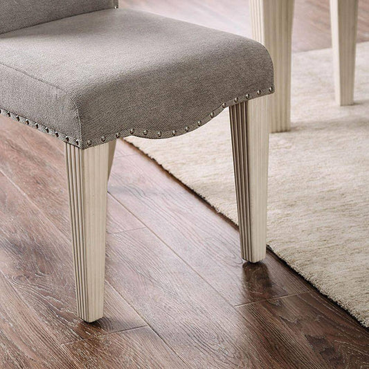 Set of 2 Parson Dining Chairs with Camel Back, Nailhead Trim, Solid Wood Frame, Upholstered Fabric, Gray