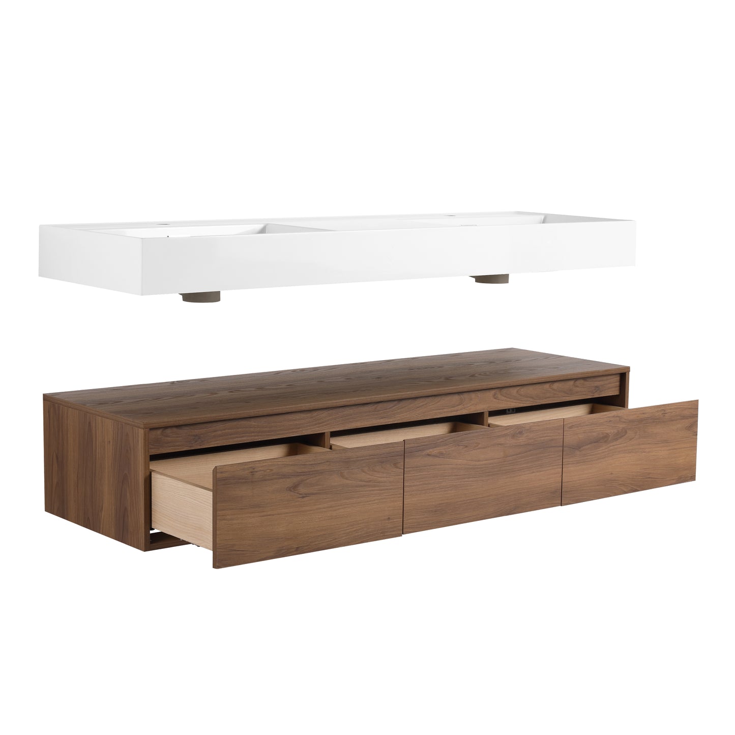 Contemporary 60-Inch Wall-Mounted Bathroom Vanity with Dual Resin Sinks, Soft-Close Drawers, and Floating Design