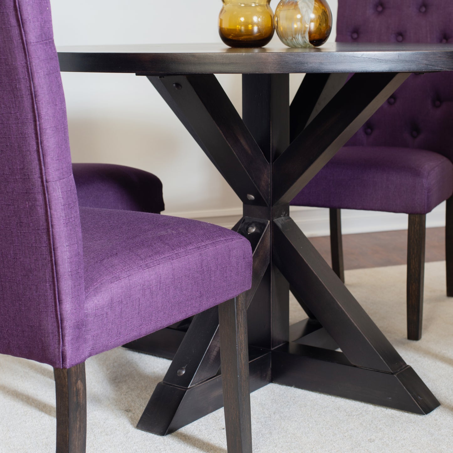Five Piece Dining Set Round Cross Buck Table Four Chairs