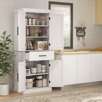 Elegant White Farmhouse Kitchen Pantry Cabinet with Adjustable Shelves and Barn Doors