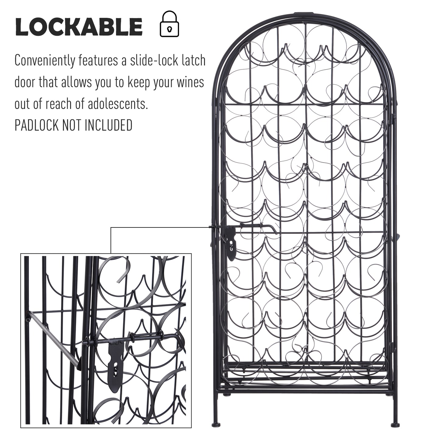 Black Wrought Iron Wine Cabinet With Lock For 35 Bottles