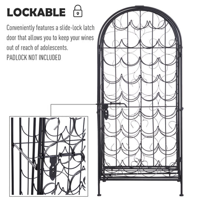 Black Wrought Iron Wine Cabinet With Lock For 35 Bottles