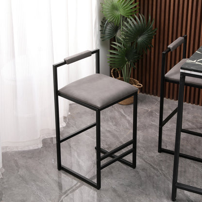Set of 2 Counter Height Barstools Kitchen Island Stools with Back Modern Armless Metal Legs & PU Gray Upholstered Chairs (Gray with Back)
