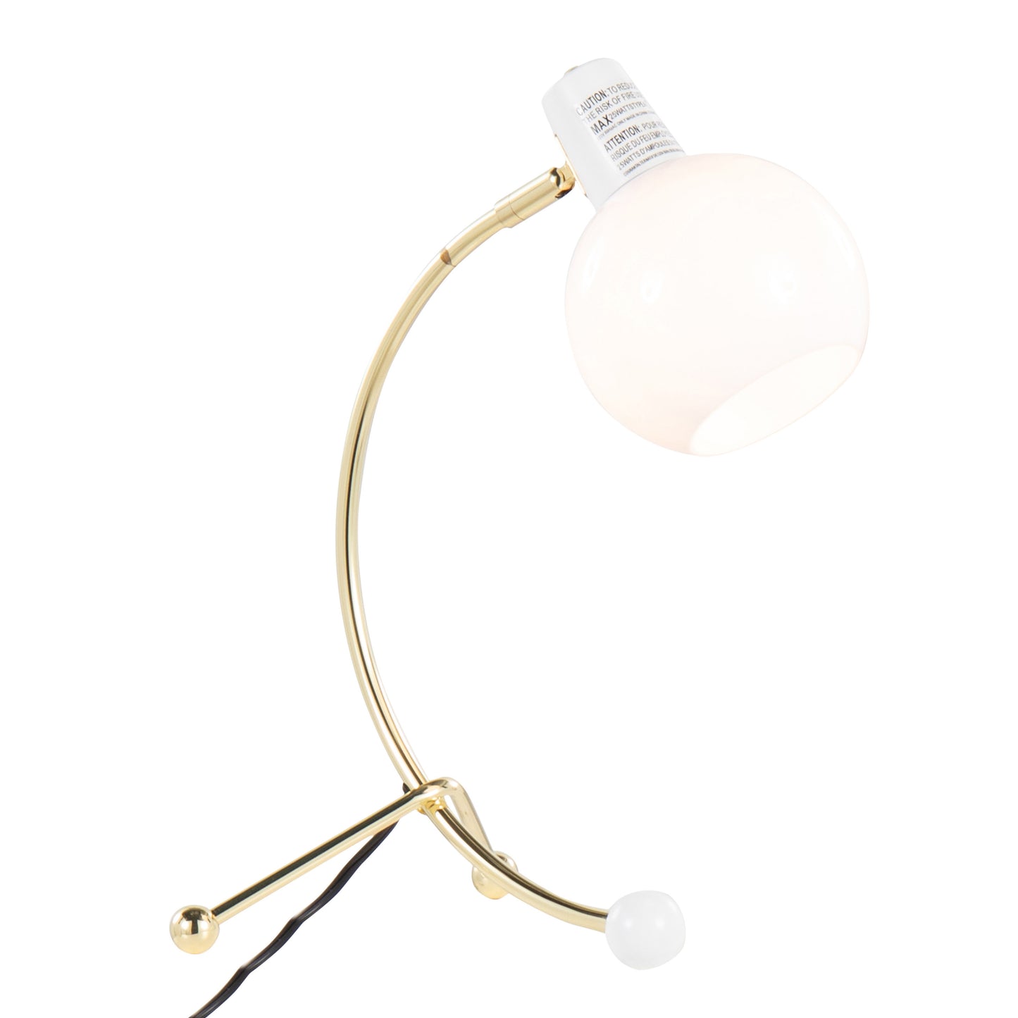 Contemporary Adjustable Neck Task Lamp, Metal Frame, White Shade, 60W Bulb Required, Gold Finish