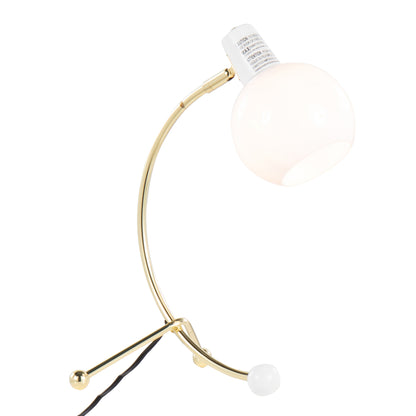 Contemporary Adjustable Neck Task Lamp, Metal Frame, White Shade, 60W Bulb Required, Gold Finish
