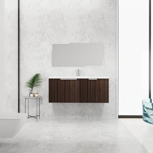 Modern 48-Inch Wall-Mounted Bathroom Vanity with Soft-Close Doors and Resin Sink