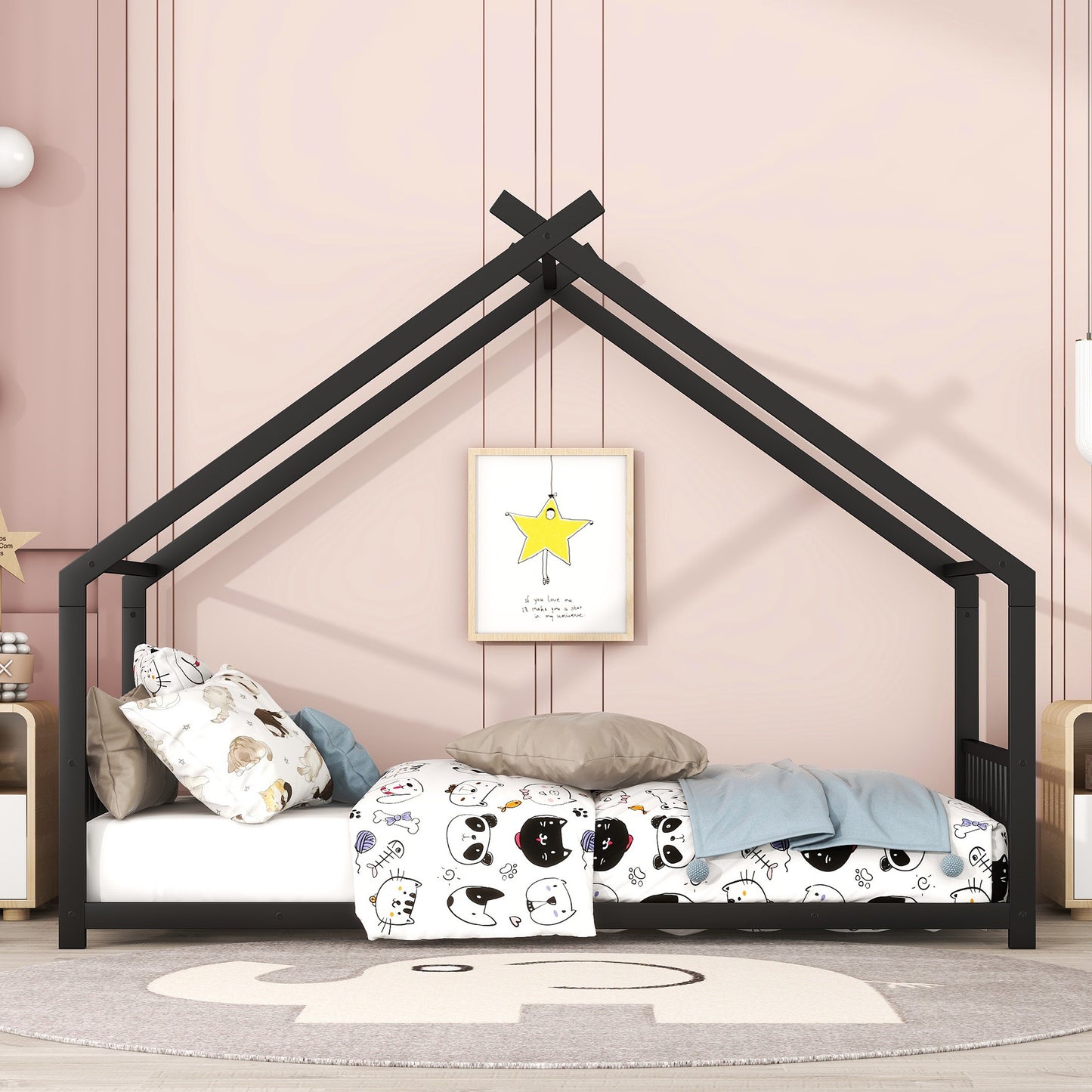 Black Twin Size Metal Playhouse Bed