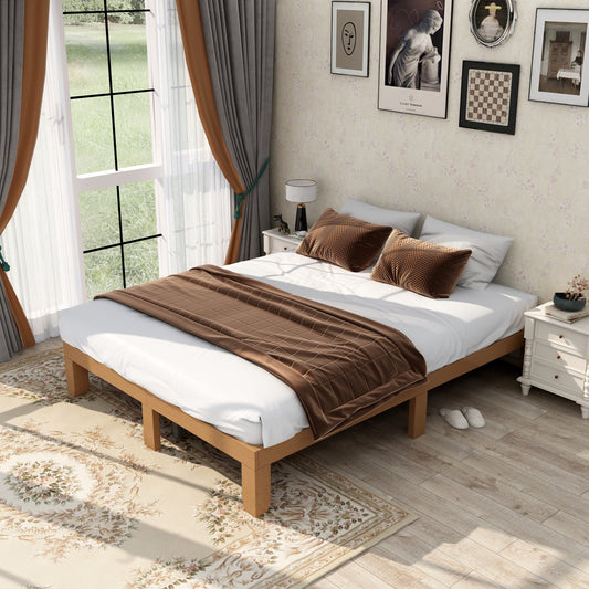 Elegant Queen Size Wooden Platform Bed Frame with Strong Slat Support - No Box Spring Required, Easy Assembly