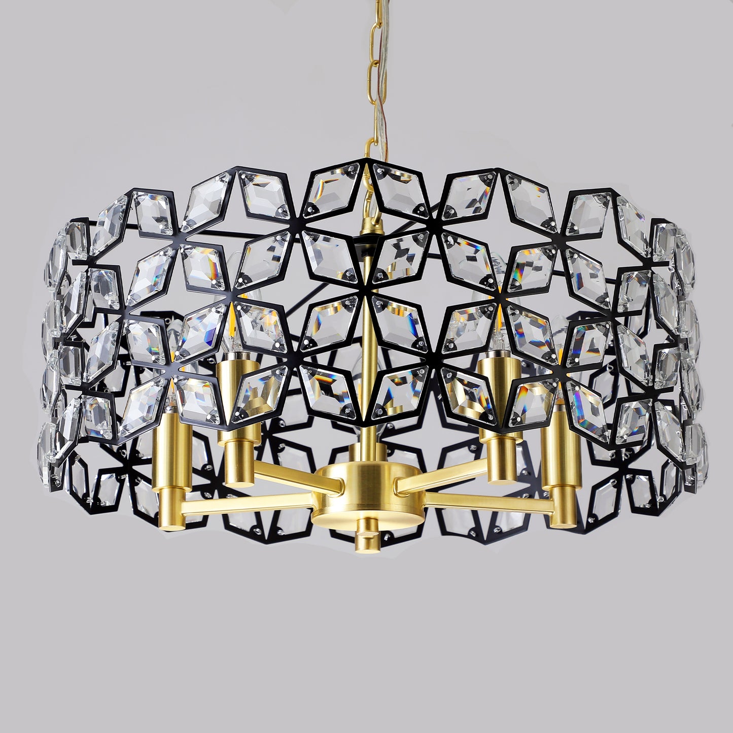 Modern Crystal Chandelier for Living Room - 5-Light Pendant, K9 Crystals, Sand Gold and Black Finish
