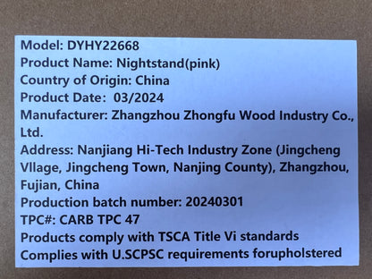 26.77''H Wooden Nightstand with One Drawer One Shelf for Kids, Adults, Pink