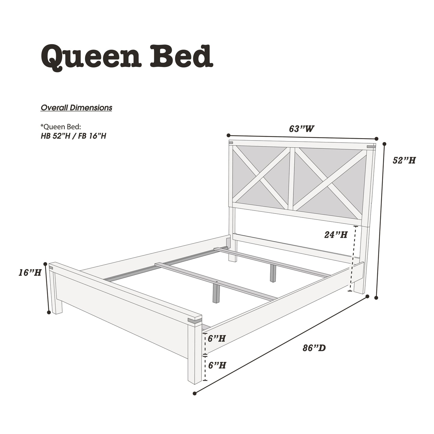 Rustic Elegance Queen Size Bed with Unique X-Design Headboard - Espresso Wooden Bedroom Furniture