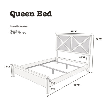 Rustic Elegance Queen Size Bed with Unique X-Design Headboard - Espresso Wooden Bedroom Furniture