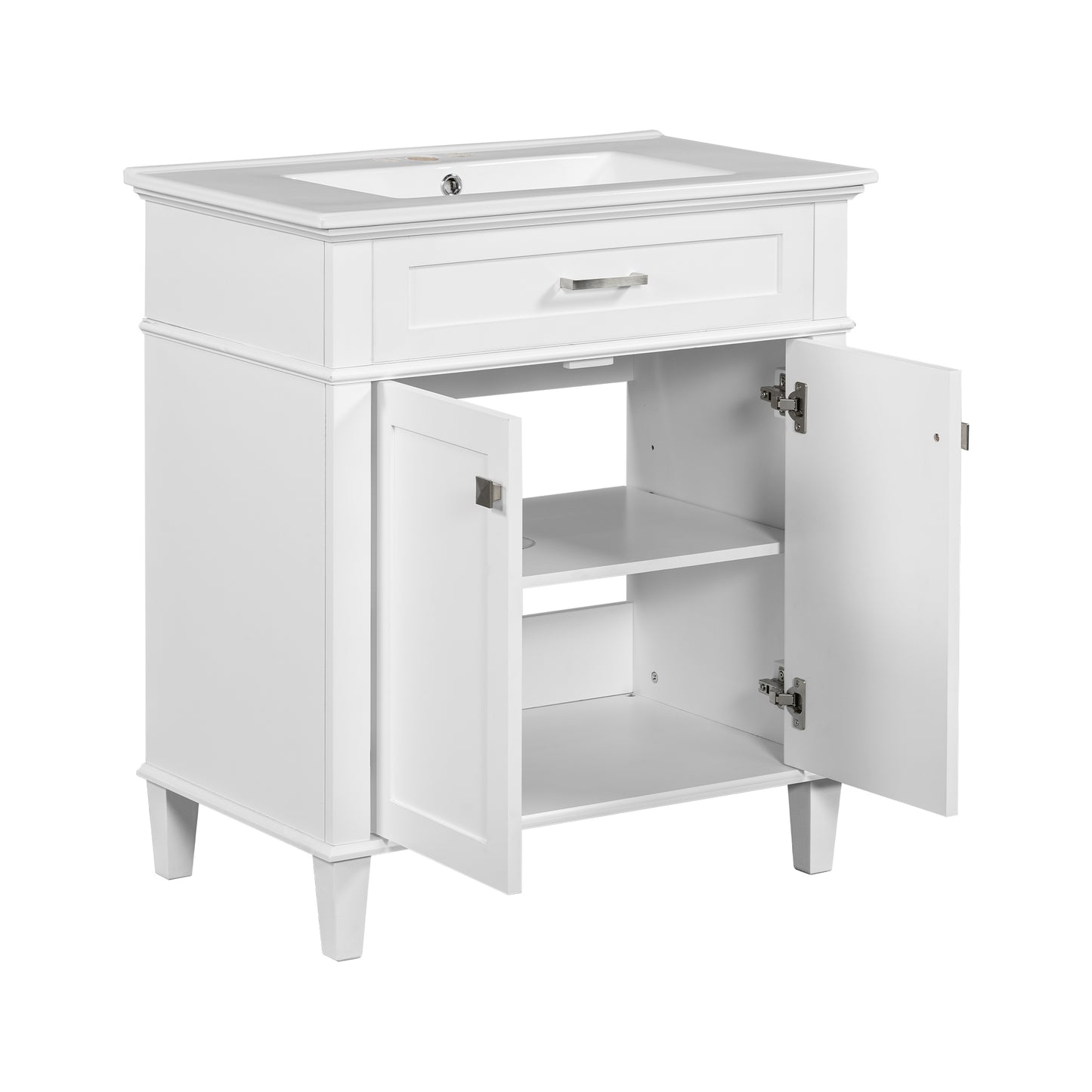 Stylish 30-Inch Bathroom Vanity with Elegant Ceramic Sink, Soft Close Doors, and Adjustable Storage Shelves