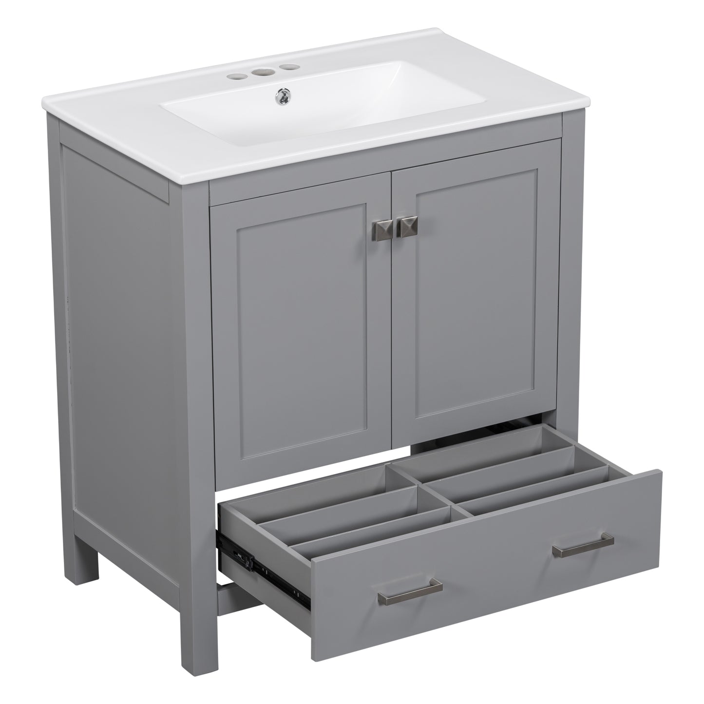 30-Inch Modern Gray Bathroom Vanity with Undermount Sink, Elegant Storage Cabinet Featuring Soft-Close Doors and Multifunctional Design