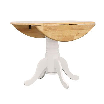 Round Dining Table With Drop Leaf Wood Brown and White