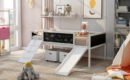 Creative Twin Loft Bed with Climbing Frame and Chalkboard - White