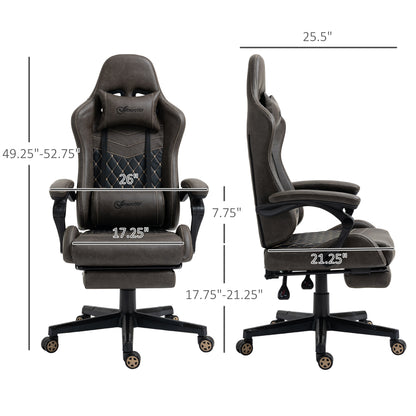 Vinsetto High-Back Racing Gaming Chair with Footrest - Ergonomic PU Leather Office Gamer Seat in Brown