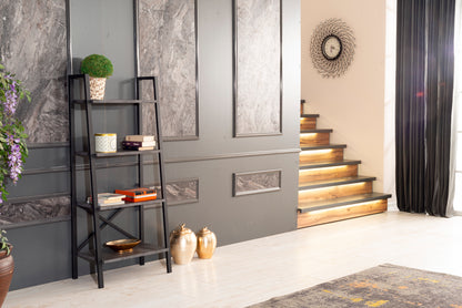 Grey 5-Tier Modern Ladder Bookshelf with Metal Frame for Small Spaces - Office and Living Room Storage Solution