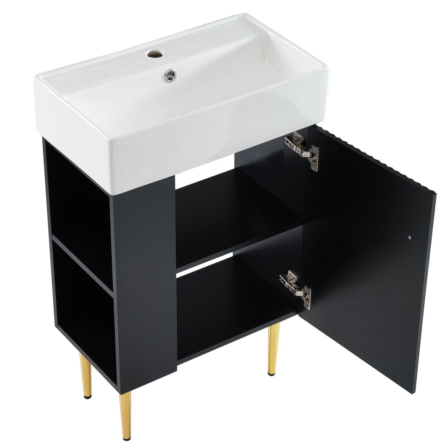 21.6" Modern Black Bathroom Vanity with Left Side Storage and Ceramic Sink