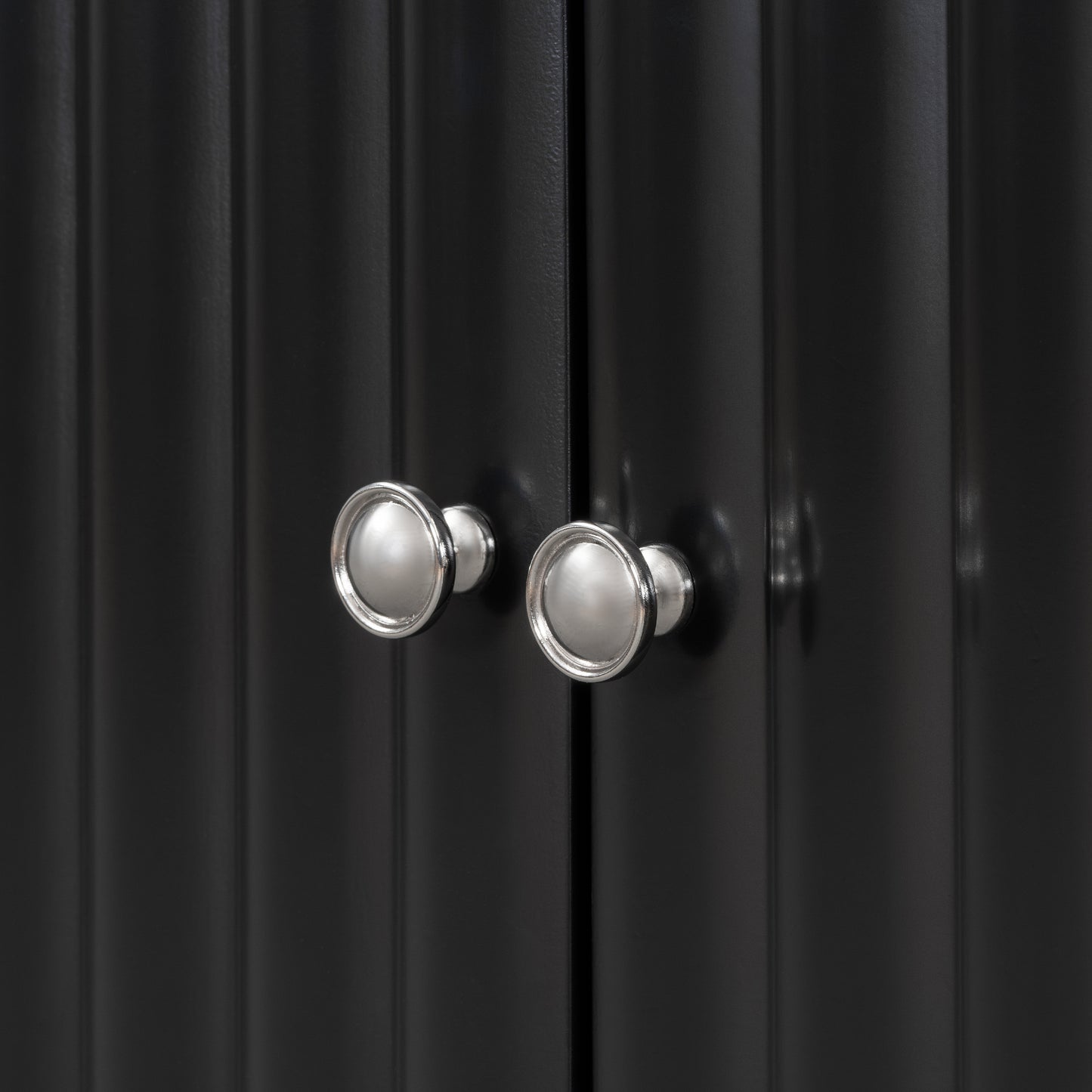 U_STYLE Elegant Four-Door Sideboard with Wavy Pattern Doors, Cylindrical Legs, and Sleek Metal Handles, Adjustable, Suitable for Study, Entryway and Living Room