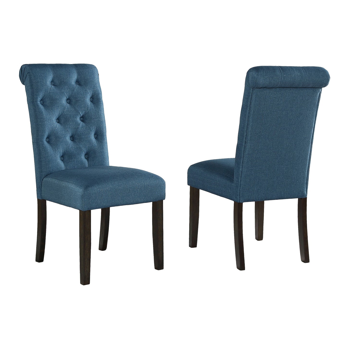 Set of 2 Solid Wood Tufted Dining Chairs, Oak Frame, Velvet Upholstery, 18W x 21D x 39.2H in, Blue